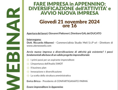 WEBINAR “Fare impresa in Appennino: diversificazione dell’attività e avvio di una nuova impresa” – giovedì 21 novembre ore 16.00